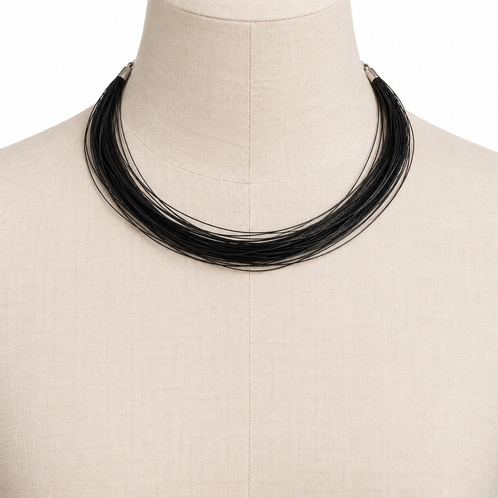 Multi Strand Wire Necklace OS Black Minimalist Statement Lobster Clasp